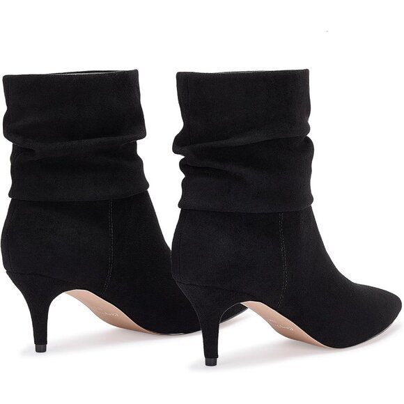 Women Slouch Ankle Boot with Fashion Mid Stiletto Heels Pointed Toe Bootie Black - Picture 6 of 8